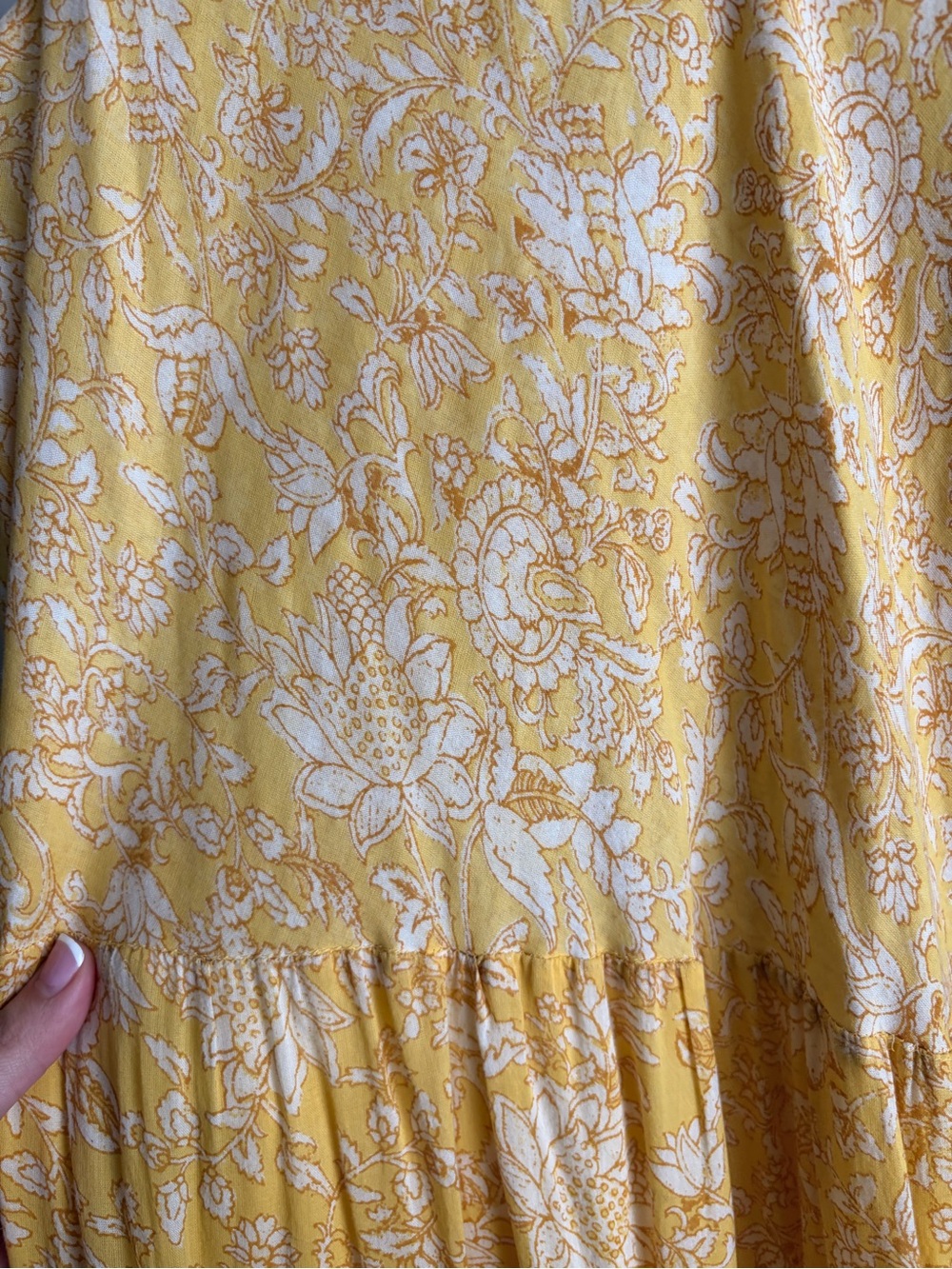 Free People Yellow Floral Tie Strap Tiered Maxi Dress Cottagecore Size L - Picture 3 of 8